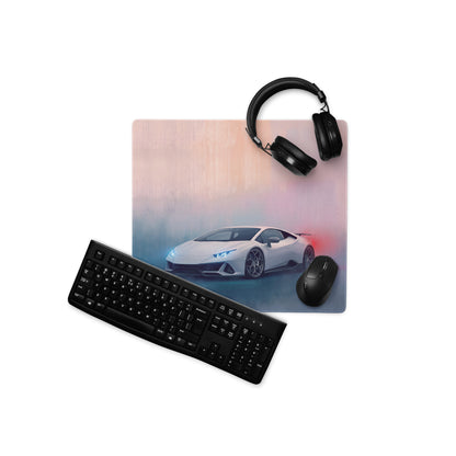 White lamborghini huracán inspired pearl white desk pad with sports car graphic non slip extended mouse mat