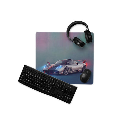 Pagani huayra inspired silver and red graphic printed on a high precision xl gaming mousepad desk mat