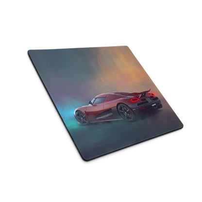 Red koenigsegg agera rs graphic on a sleek crimson drift low-friction cloth desk mat mousepad with glossy finish