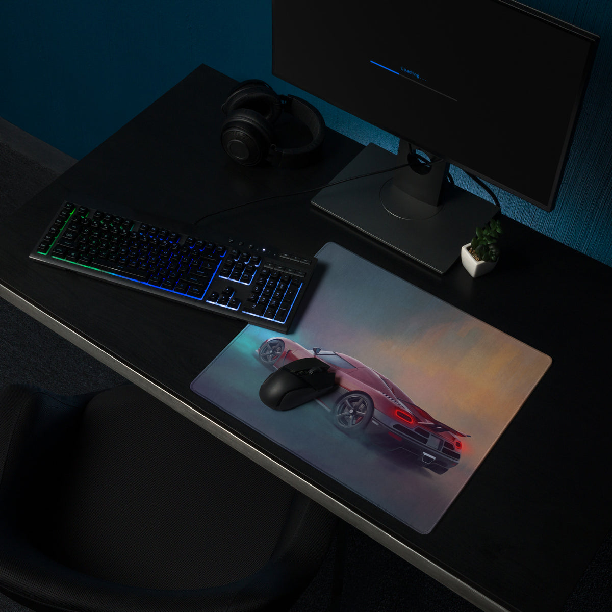 Koenigsegg agera inspired crimson drift desk mat low-friction cloth mousepad with red black sports car design and orange accents