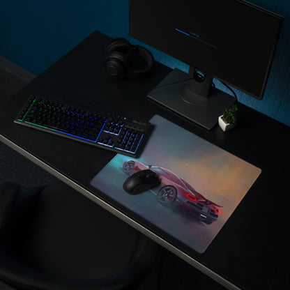 Koenigsegg agera inspired crimson drift desk mat low-friction cloth mousepad with red black sports car design and orange accents