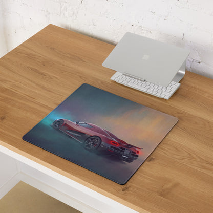 Rectangular low-friction cloth Koenigsegg agera rs mousepad with vibrant red car on teal and orange gradient background