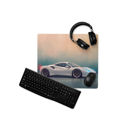 White ferrari 488 sports car graphic printed on pearl white extended non-slip desk pad mouse mat
