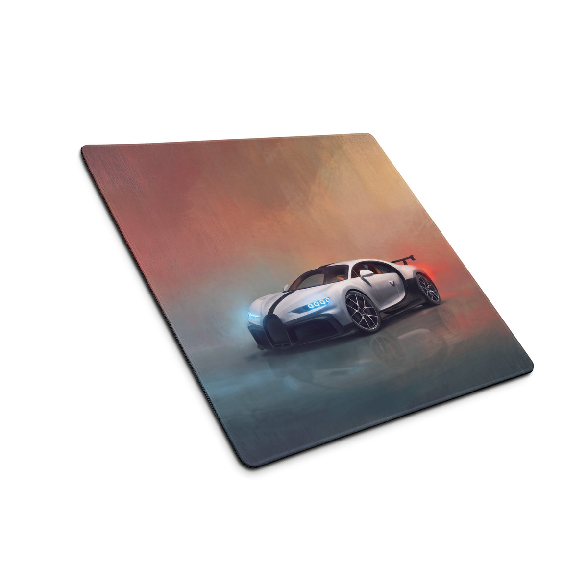 Silver bugatti chiron racing car graphic printed on a high precision rectangular xl gaming mousepad desk mat