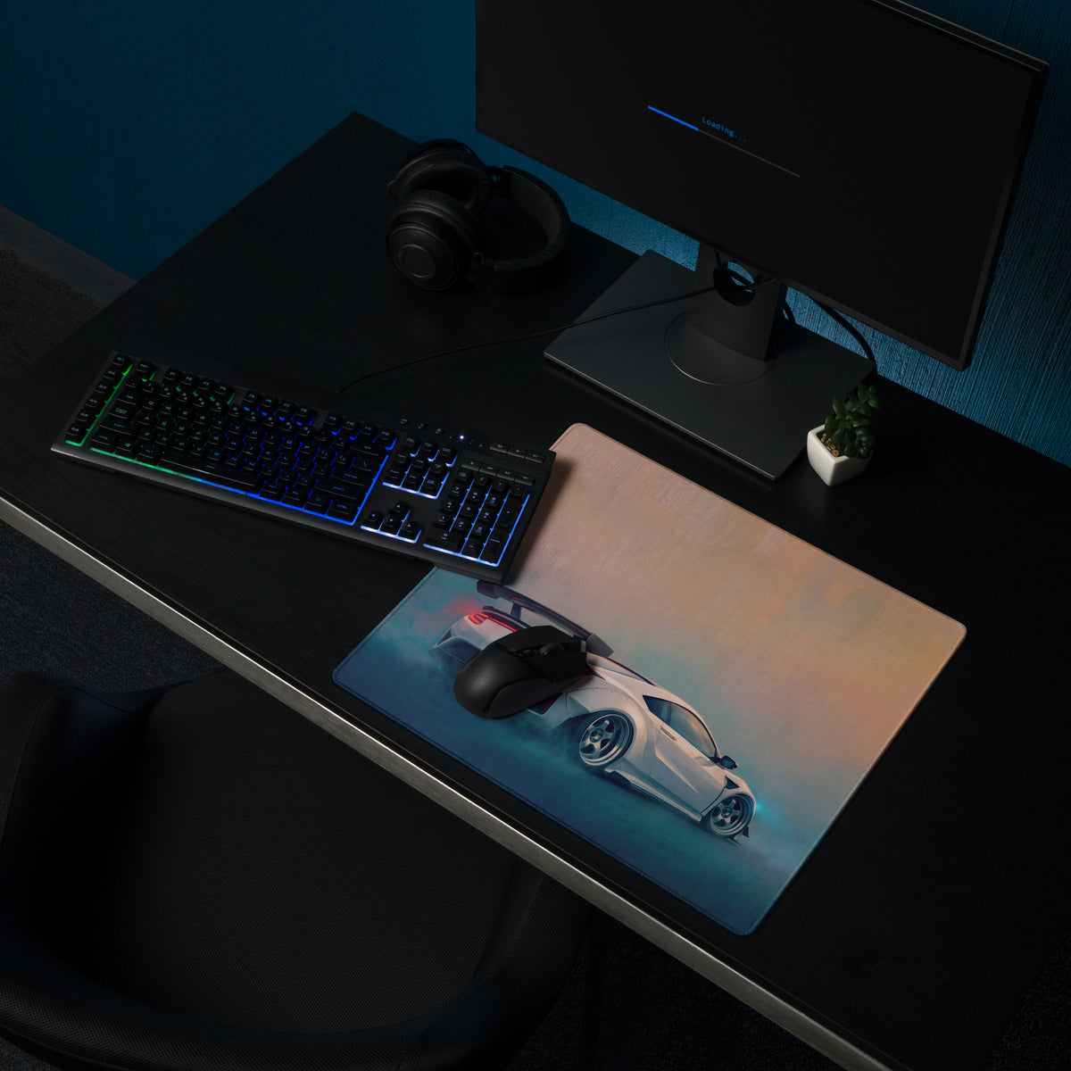 Acura nsx inspired pearl widebody xl gaming mousepad with vibrant white sports car graphic and glowing blue orange accents