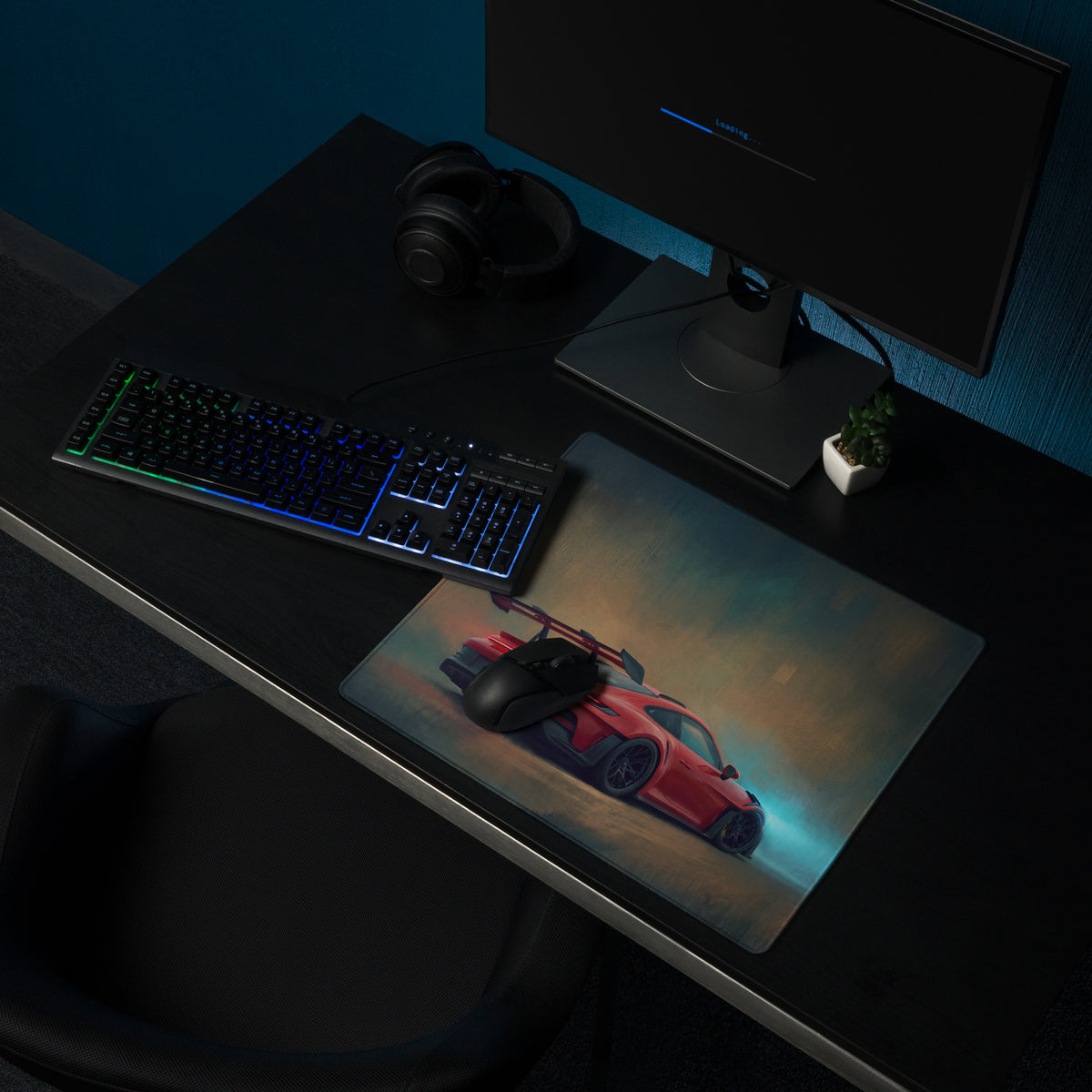 Porsche 911 gt3 rs inspired crimson apex xl gaming mousepad with red sports car graphic and black high-precision mouse
