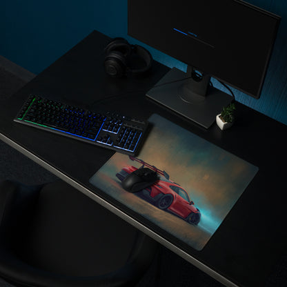 Porsche 911 gt3 rs inspired crimson apex xl gaming mousepad with red sports car graphic and black high-precision mouse