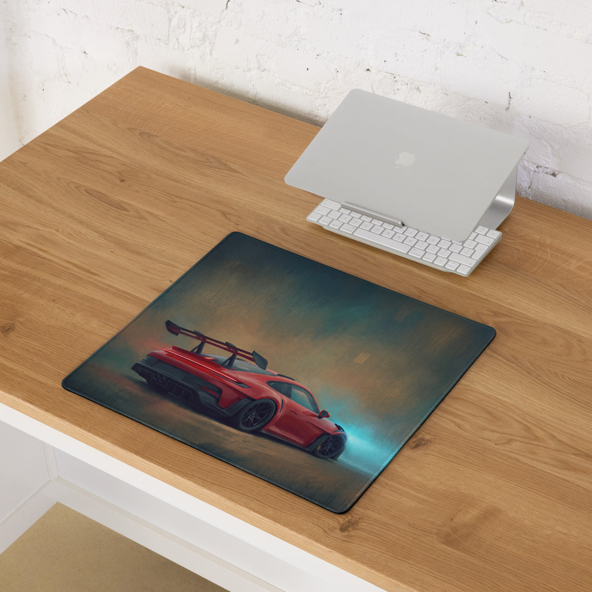 Rectangular mousepad featuring a red porsche 911 gt3 rs inspired sports car graphic for high precision gaming