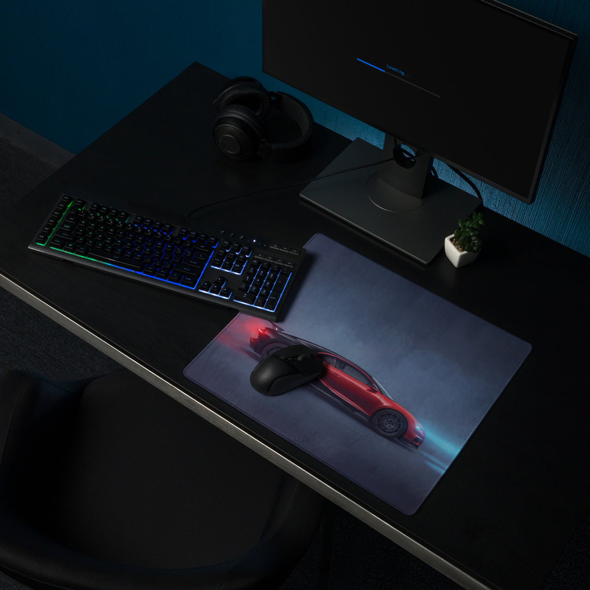 Bugatti Chiron Sport inspired two-tone rosso red sports car graphic mousepad with sleek glossy finish and dynamic lighting effects