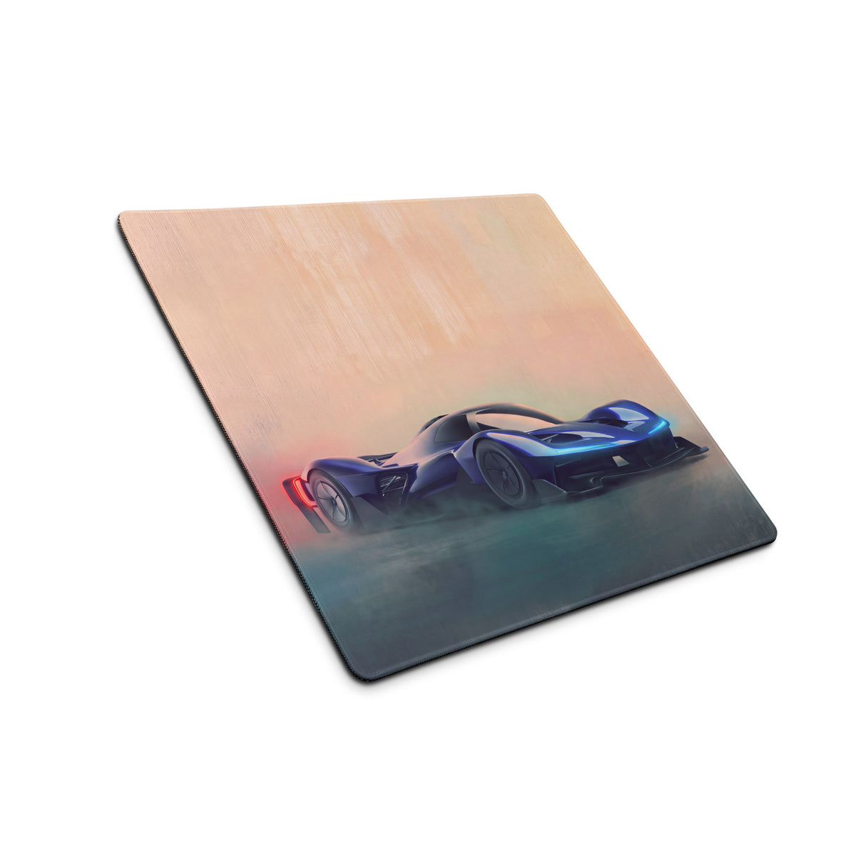 Rb17 inspired sapphire hyper desk pad featuring a blue and black futuristic race car graphic on extended non-slip mouse mat