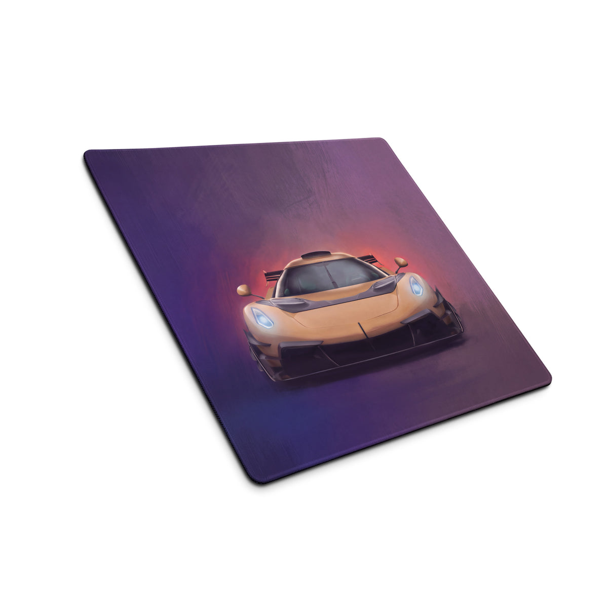 Koenigsegg jesko inspired gold frontale xl gaming mousepad with vibrant golden sports car on purple orange gradient background
