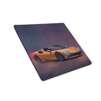 Yellow sports car graphic printed on a rectangular low-friction cloth Ferrari SF90 spider inspired mousepad