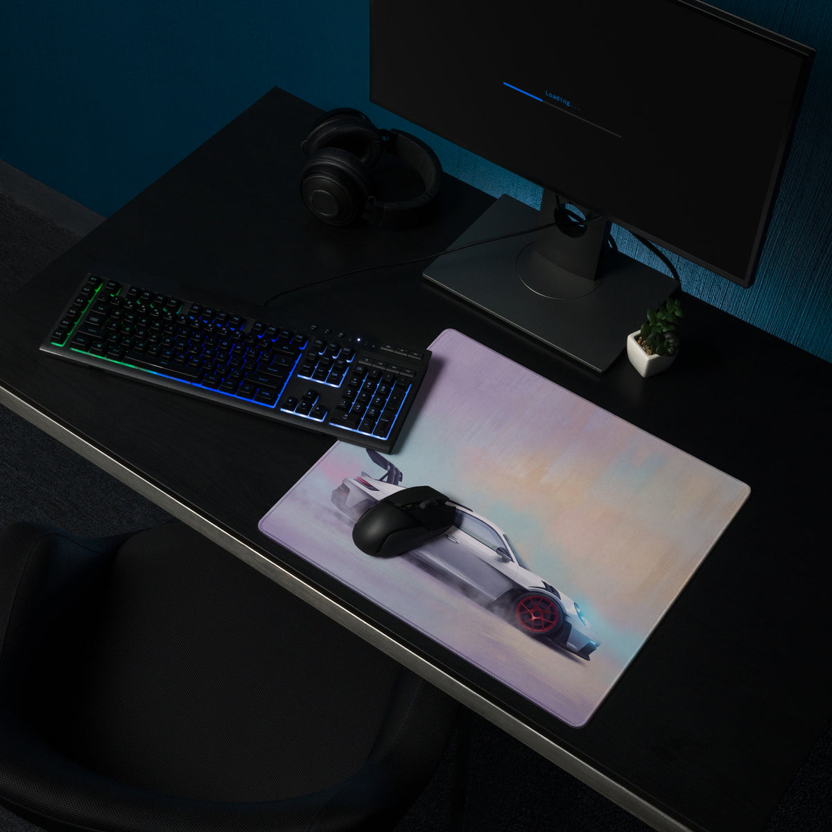 Porsche 911 gt3 rs inspired chalk red accent extended non slip gaming mousepad with white sports car graphic