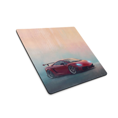 Red lamborghini sports car graphic printed on red rossa corsa low friction cloth rectangular desk mat mousepad