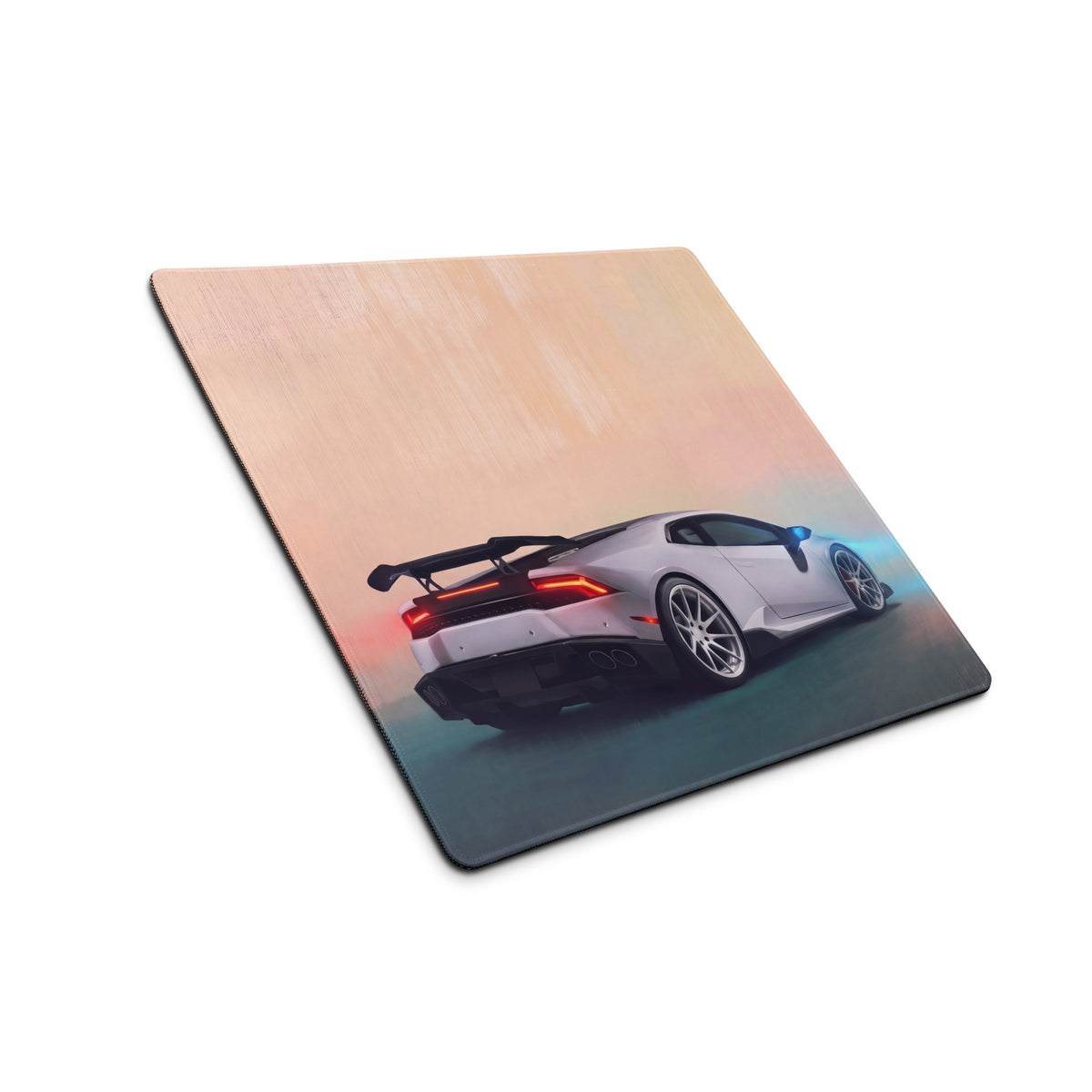 Silver lamborghini huracán sports car graphic printed on a rectangular pearl apex desk pad non slip mouse mat