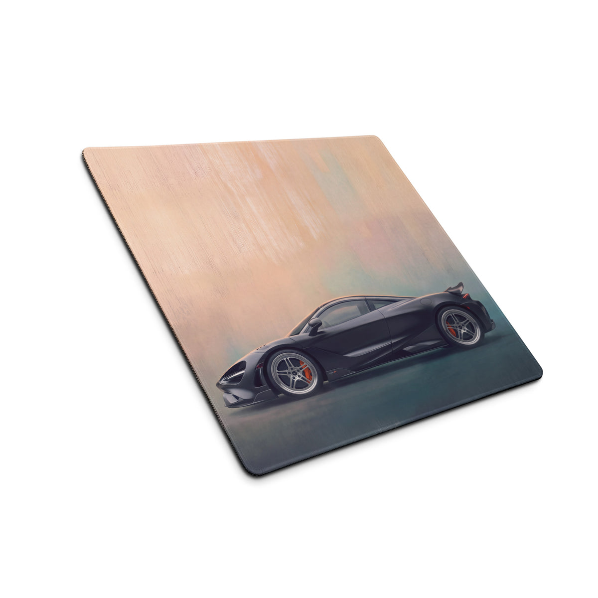 Black mclaren 720s sports car illustration on square wooden mousepad for mclaren 765lt inspired carbon profile desk mat