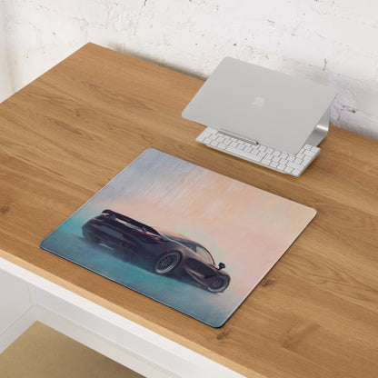 Rectangular high precision xl gaming mousepad with a sleek black mclaren 720s car graphic on teal and pink gradient
