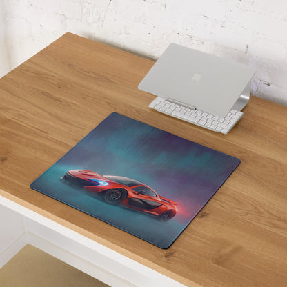 Rectangular xl gaming mousepad featuring a vibrant red mclaren p1 inspired sports car with glowing blue and orange accents