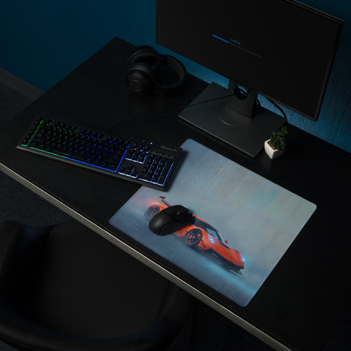 Orange sports car graphic printed on koenigsegg jesko inspired tangelo drift stitched edge gaming mouse pad