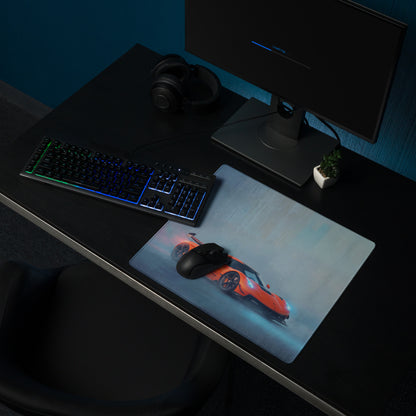 Orange sports car graphic printed on koenigsegg jesko inspired tangelo drift stitched edge gaming mouse pad