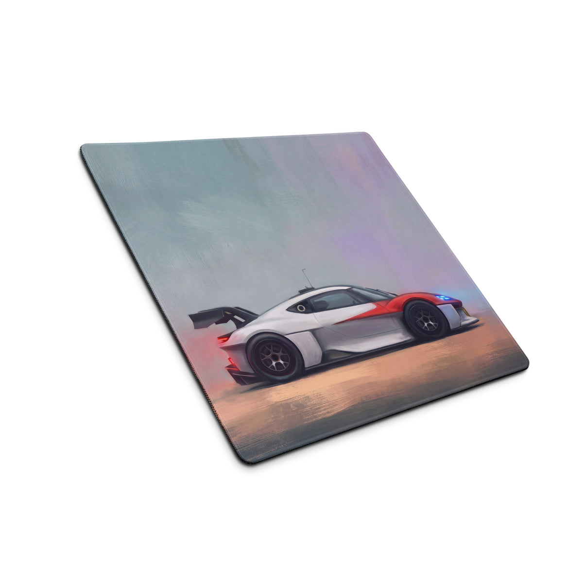 Porsche Mission R inspired rosso white livery rectangular mousepad with low friction surface and desert racing car design