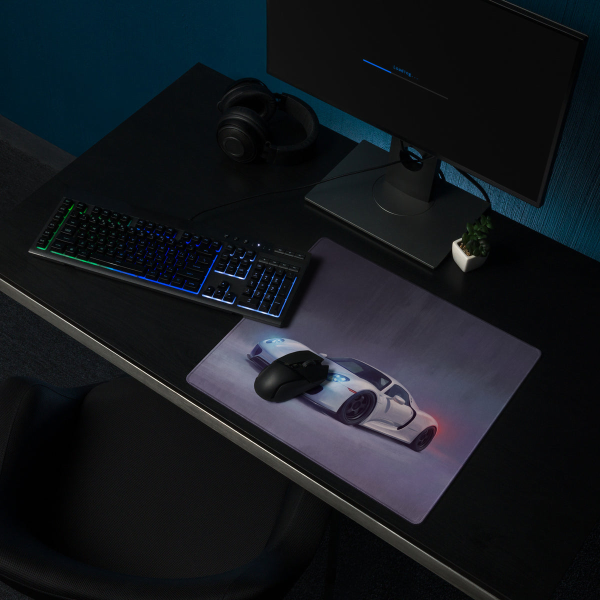 Porsche 918 spyder inspired pearl white gaming mousepad with ultra-glide surface and stitched edges featuring white sports car graphic