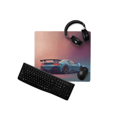 Blue sports car graphic printed on a low-friction cloth ferrari sf90 xx inspired azure apex desk mat mousepad