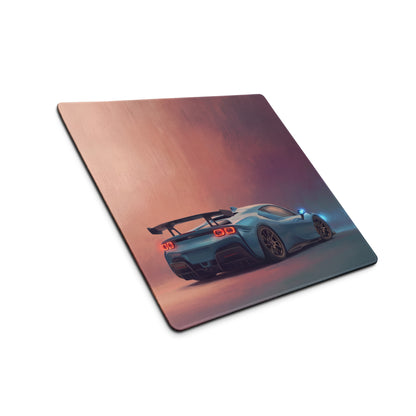 Blue sports car illustration on a rectangular low-friction cloth ferrari sf90 xx inspired azure apex desk mat mousepad