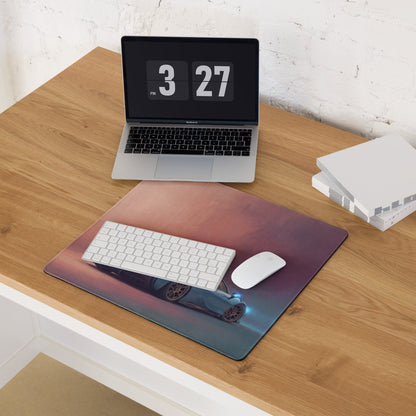 Ferrari SF90 XX inspired azure apex desk mat featuring a vibrant blue sports car gradient low friction cloth mousepad