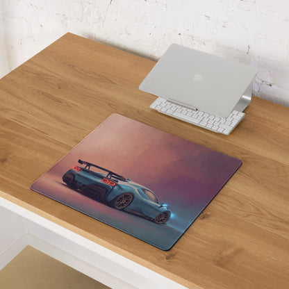 Rectangular low-friction cloth mousepad featuring a teal sports car with glowing red taillights on gradient background