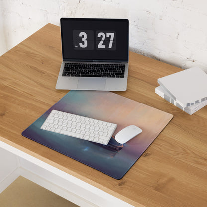 Rectangular gradient-colored porsche 918 spyder inspired midnight blue desk pad with cosmic nebula design non-slip mouse mat