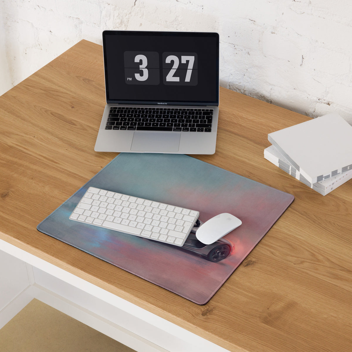 A sleek koenigsegg regera inspired silver apex xl gaming mousepad with gradient cosmic blue and purple design