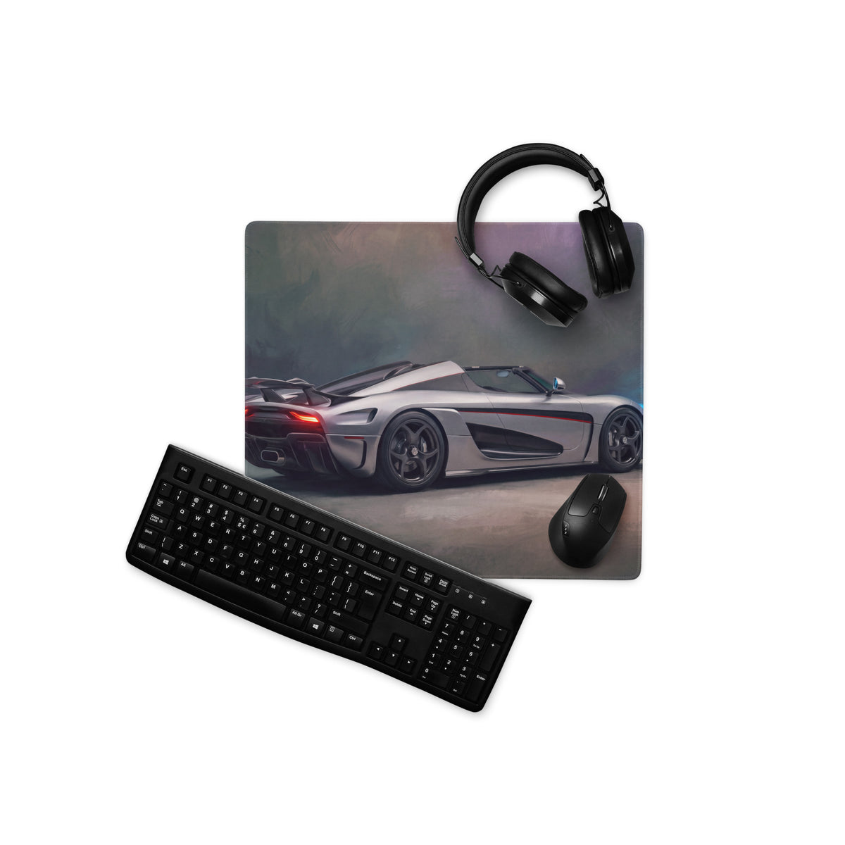 Koenigsegg regera inspired silver and black apex rear desk mat high precision xl gaming mousepad with hypercar graphic