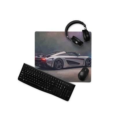 Koenigsegg regera inspired silver and black apex rear desk mat high precision xl gaming mousepad with hypercar graphic