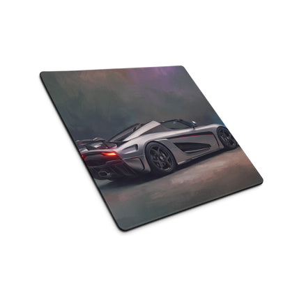 Silver and black koenigsegg agera rs sports car illustration on rectangular xl gaming mousepad desk mat