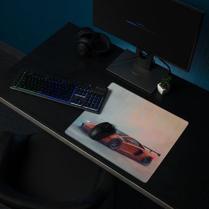 Lamborghini aventador inspired arancio widebody rectangular gaming mousepad with vibrant orange sports car graphic and non-slip surface