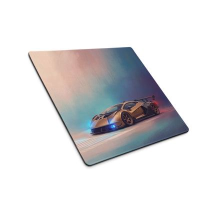 Lamborghini veneno inspired bronze apex extended non-slip mousepad with gold sports car and glowing lights design