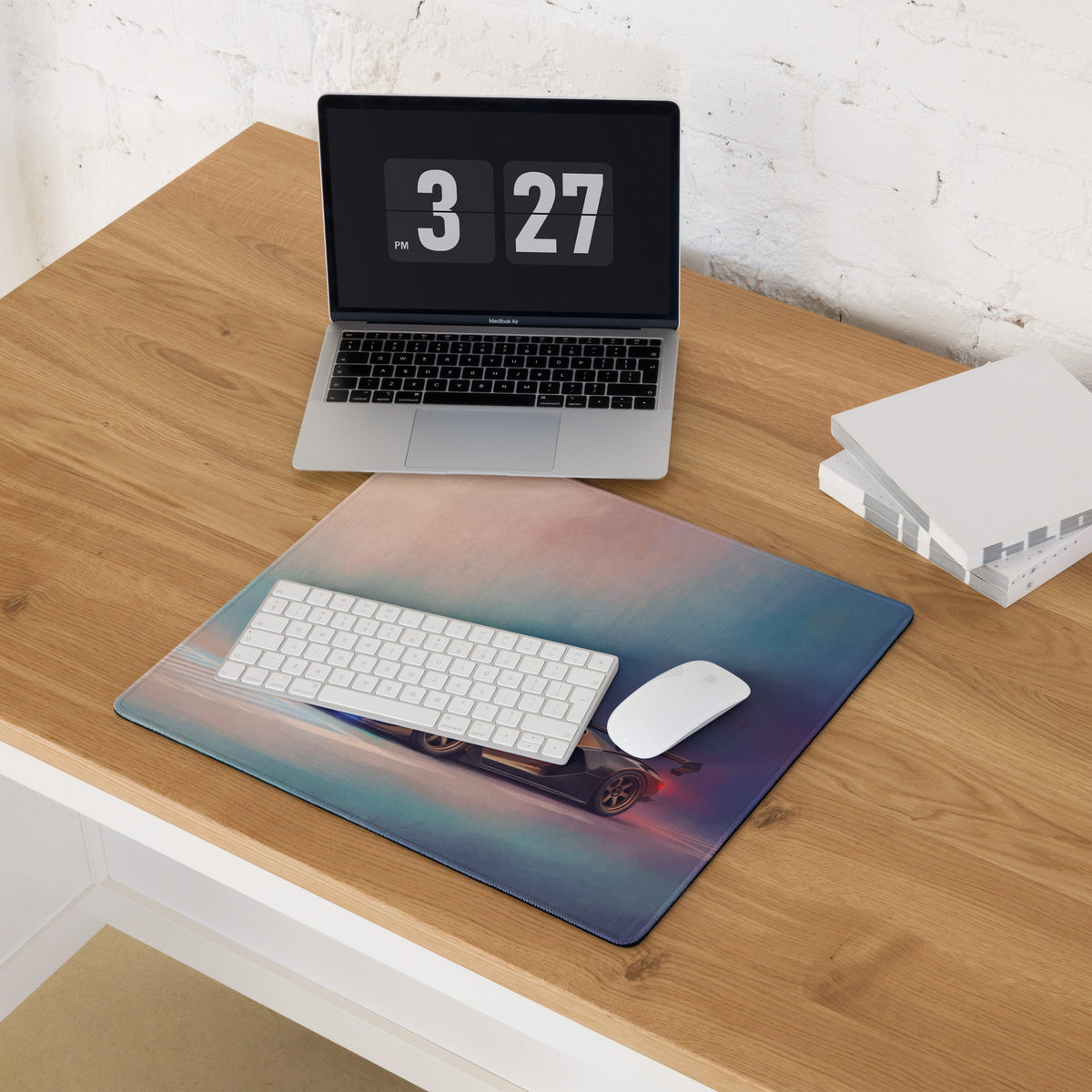 Lamborghini veneno inspired bronze apex extended non-slip desk pad with vibrant gradient sky and black sports car design