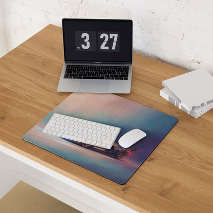 Lamborghini veneno inspired bronze apex extended non-slip desk pad with vibrant gradient sky and black sports car design