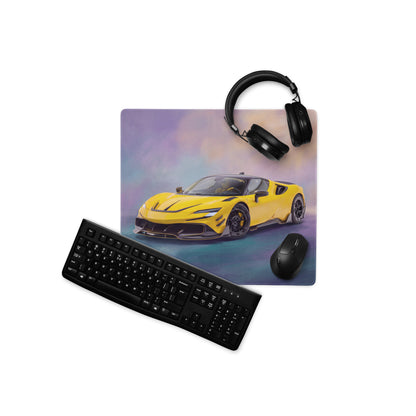 Yellow sports car graphic ferrari sf90 xx inspired giallo flare high-precision xl gaming mousepad desk mat