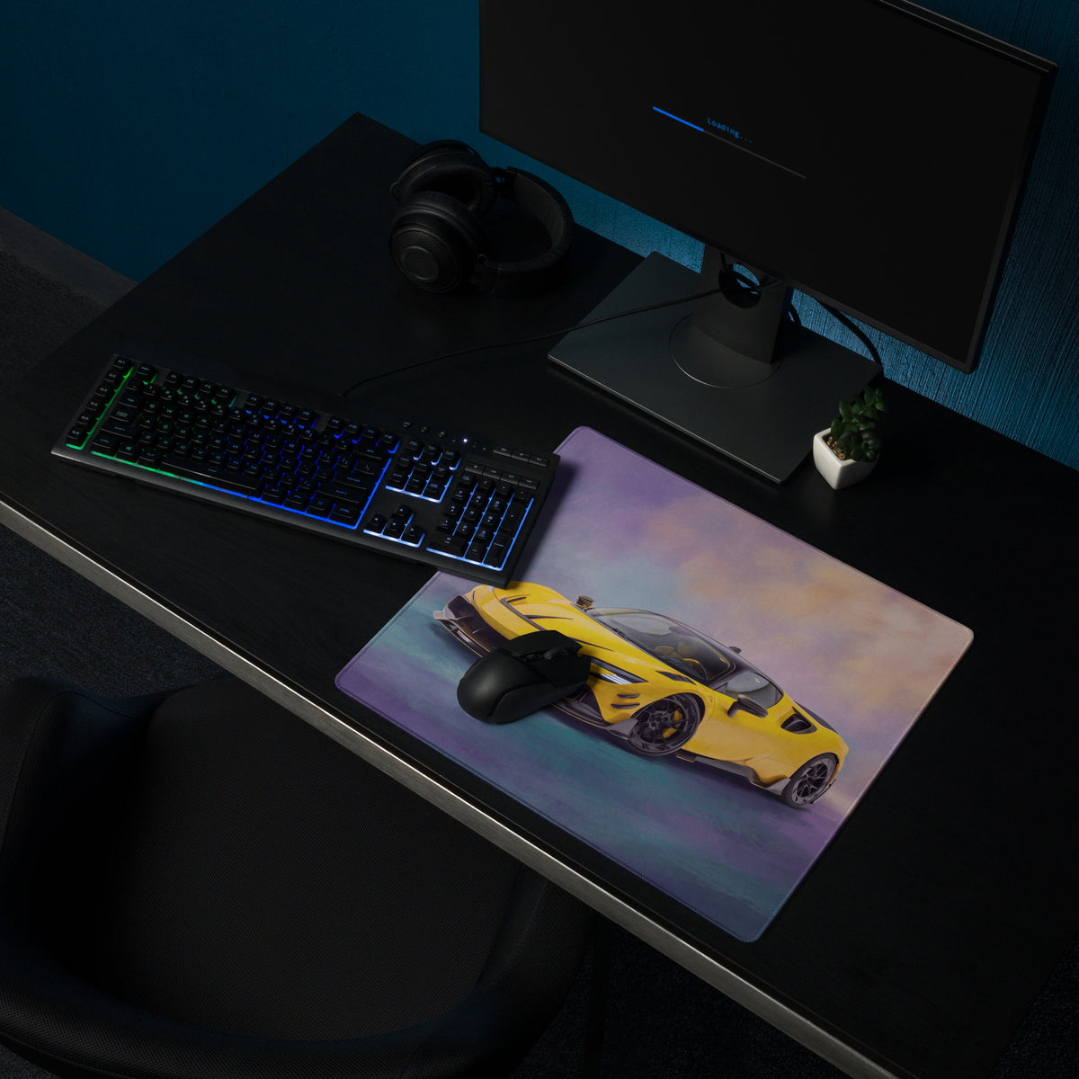Yellow sports car graphic on ferrari sf90 xx inspired giallo flare xl gaming mousepad with high precision surface