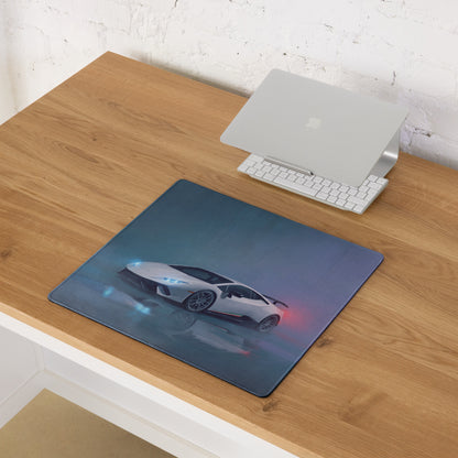 Rectangular high precision xl gaming mousepad with glossy white lamborghini huracán performante print and glowing accents