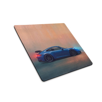 Blue porsche 911 gt3 inspired shark blue profile desk pad with ultra-glide stitched edge for gaming mouse use