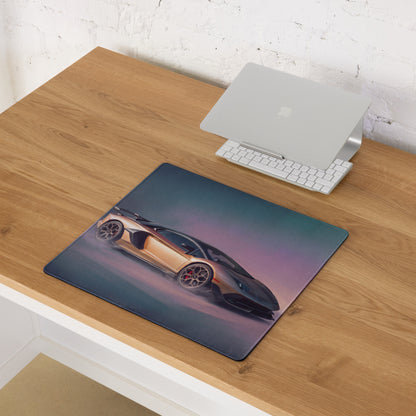 Rectangular non-slip pc mouse mat featuring a detailed gold lamborghini aventador bronze svj graphic on gradient background