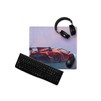 Red sports car graphic printed on a rectangular low-friction cloth lamborghini veneno inspired rosso apex desk mat