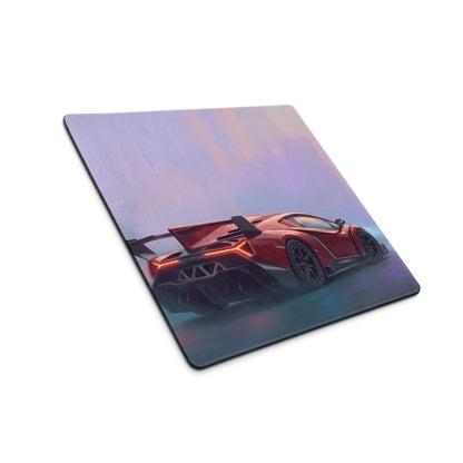 Rectangular low-friction cloth mousepad featuring a red lamborghini veneno sports car graphic for desk setups