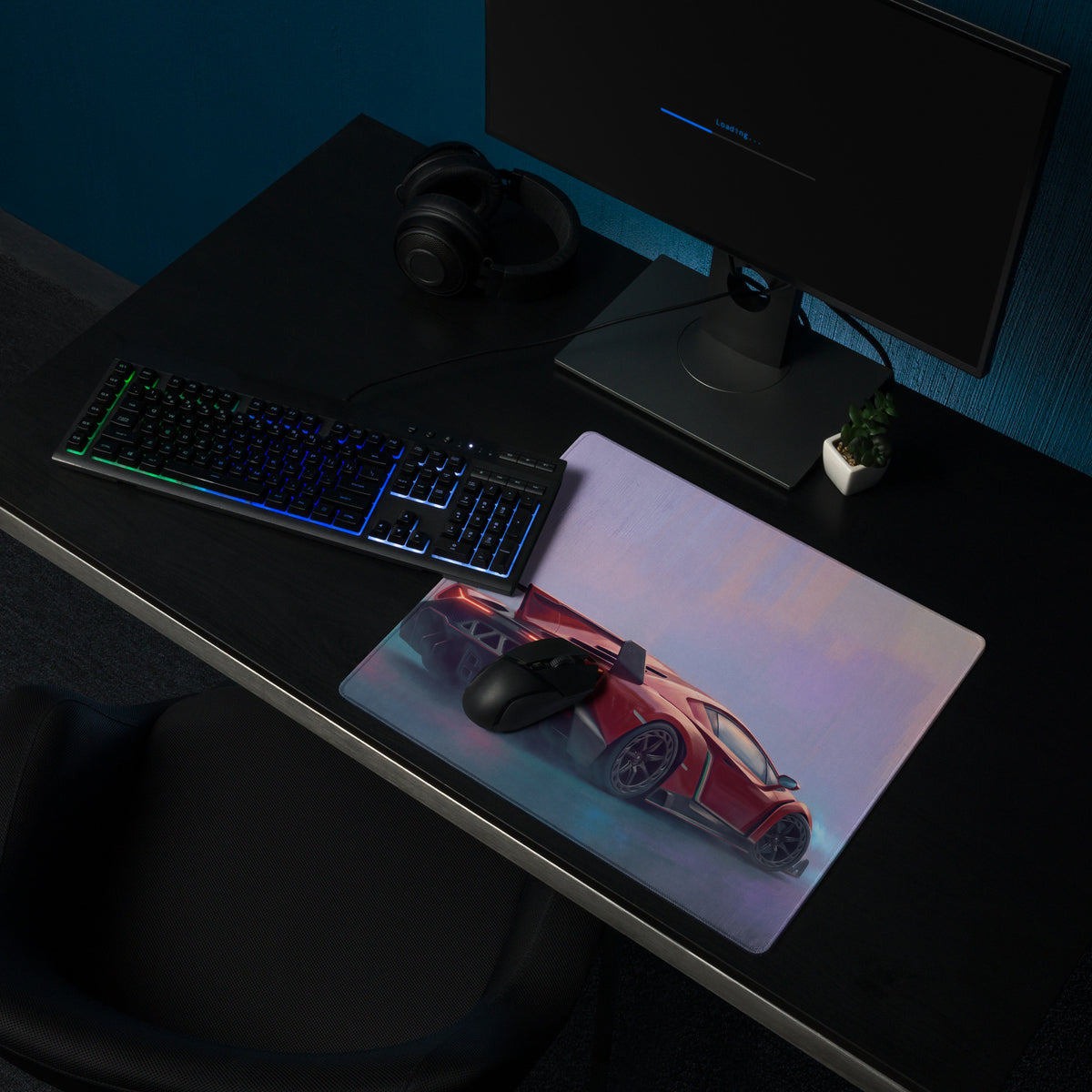 Red sports car graphic on a rectangular low-friction cloth lamborghini veneno inspired rosso apex desk mat mousepad