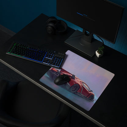 Red sports car graphic on a rectangular low-friction cloth lamborghini veneno inspired rosso apex desk mat mousepad