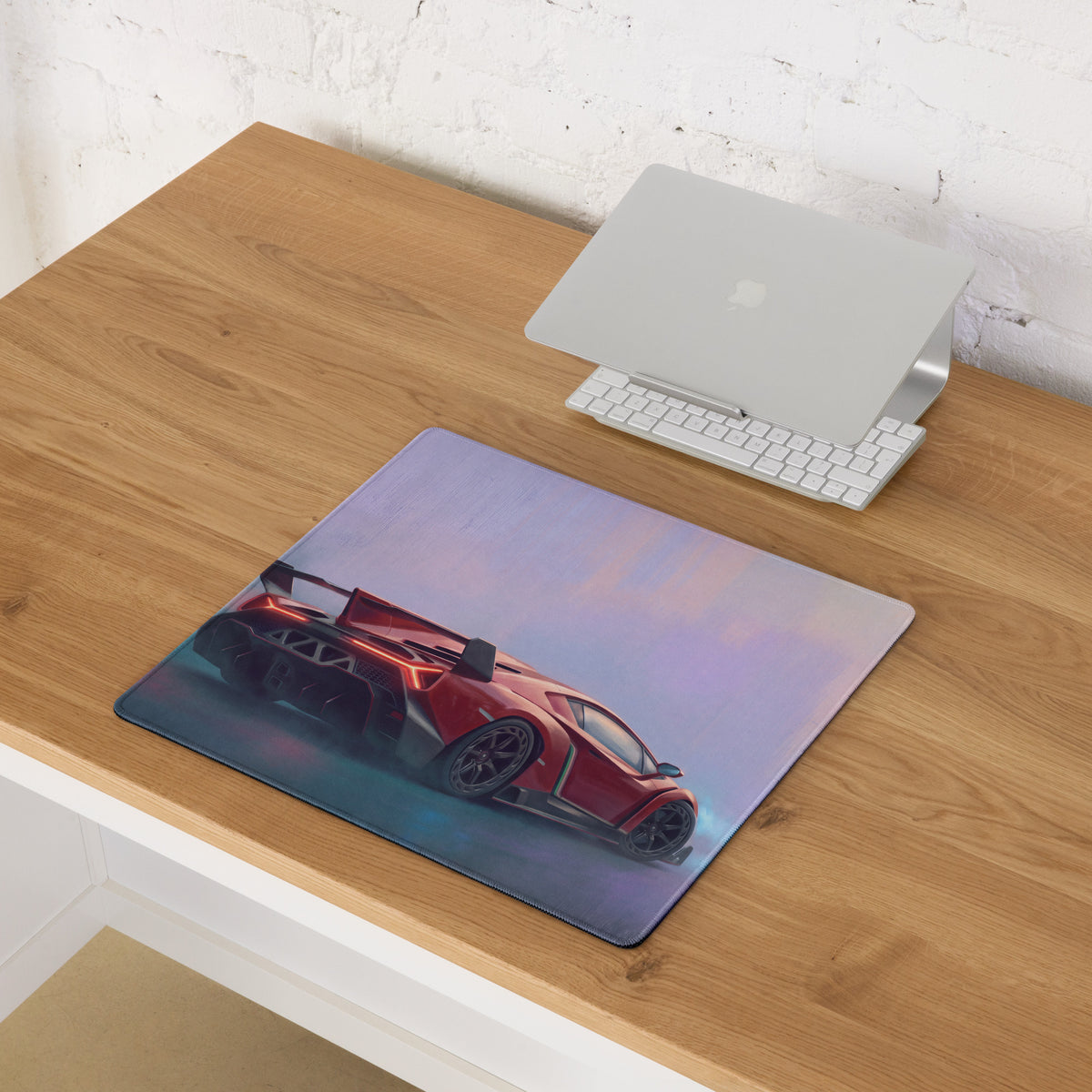 Red sports car graphic on a soft-touch cloth Lamborghini Veneno inspired rosso apex low-friction rectangular mousepad