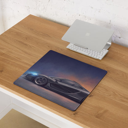 Black and silver McLaren P1 inspired charcoal profile desk mat with sleek glossy finish high precision XL gaming mousepad